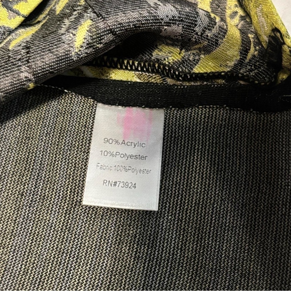 Ming Wang Blazer Jacket L Yellow Black Palm Print 3/4 Sleeve Stretch Knit Career - Picture 6 of 7